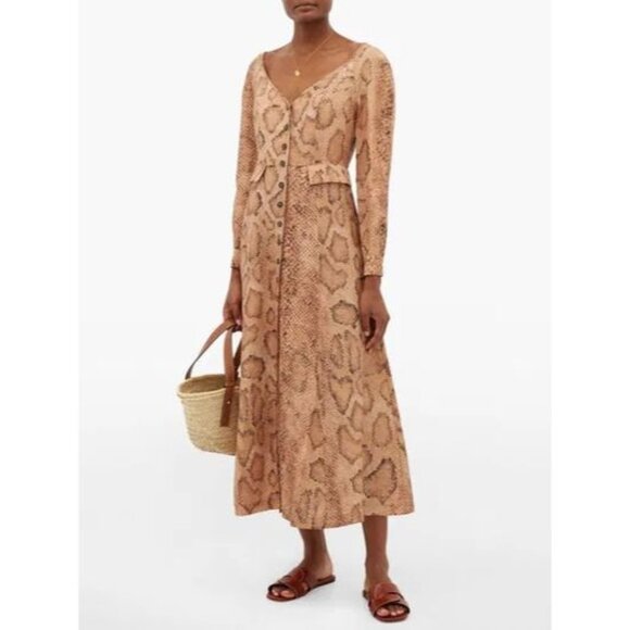 Mara Hoffman NEW Silvana Midi Dress in Mamba Snake/Sand Multi size 0 - Picture 9 of 10